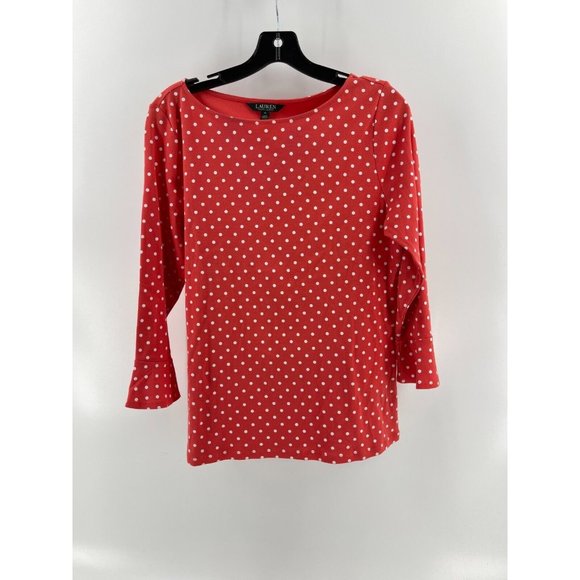 Lauren Ralph Lauren Women's Orange Long Sleeve Polka Dot Top Shirt Size XL - Picture 2 of 11